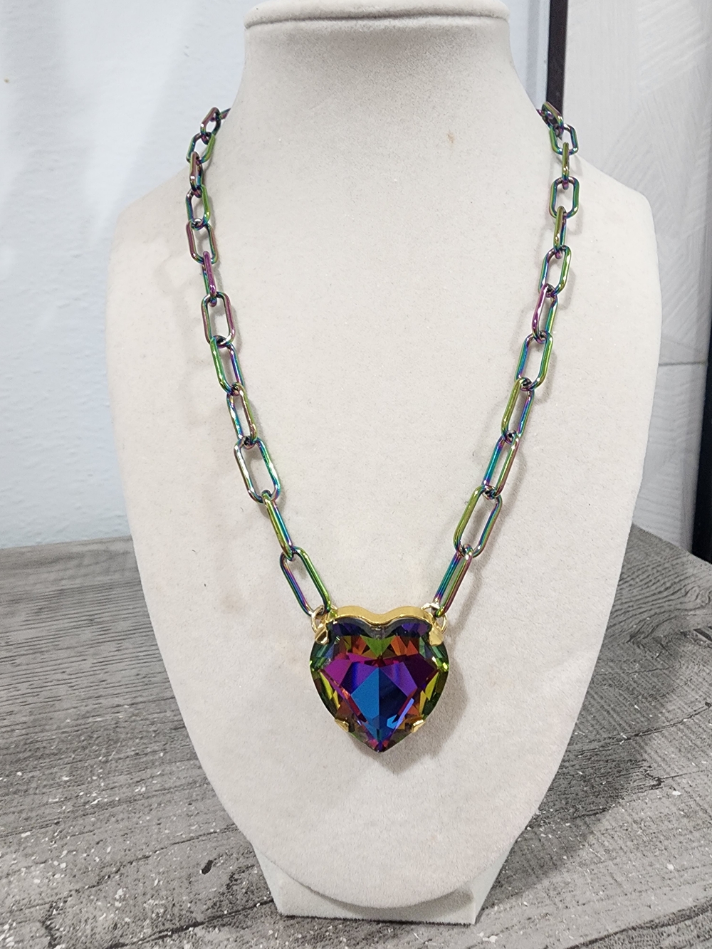 Multicolor Iridescent Heart Pendant Necklace - Women Jewelry